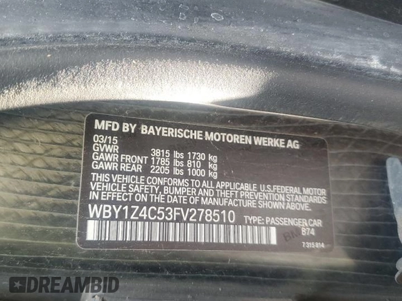 2015 BMW i3 z VIN WBY1Z4C53FV278510, wystawiony jako Copart lot #55533755 z przebiegiem Nie podano mil oraz Tytuł czysty. Historia ofert i sprzedaży dostępna na DreamBid. Obrazek 12.