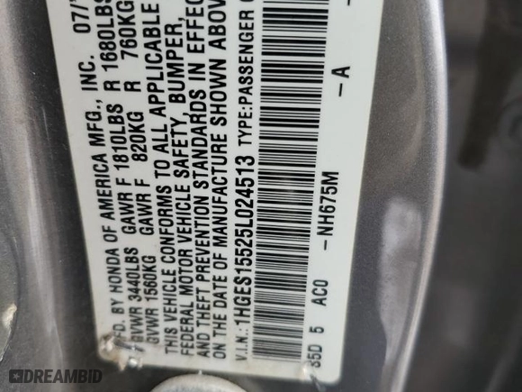 2005 Honda Civic Sdn LX with VIN 1HGES15525L024513, listed as a Copart auction lot 44772305 with 182,117 mi miles and Salvage Title. Bid and sale history available at carsss.com. Image 14.