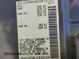 2011 Nissan Altima S with VIN 1N4AL2AP3BC144250, listed as a Copart auction lot 62826155 with 114,588 mi miles and Salvage title. Bid and sale history available at DreamBid. Image 12.