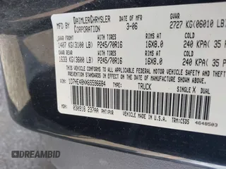 2006 Dodge Dakota SLT with VIN 1D7HE48NX6S596684, listed as a IAAI auction lot 41992956 with 255,526 mi miles and . Bid and sale history available at carsss.com. Image 9.