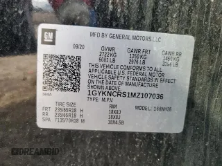 2021 Cadillac XT5 FWD Premium Luxury with VIN 1GYKNCRS1MZ107036, listed as a Copart auction lot 45534075 with 66,813 mi miles and Salvage Title. Bid and sale history available at carsss.com. Image 14.