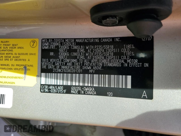 2008 Lexus RX with VIN 2T2HK31U38C091391, listed as a Copart auction lot 52376915 with 230,367 mi miles and Salvage Title. Bid and sale history available at carsss.com. Image 14.