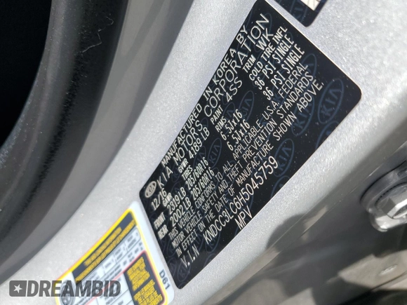 2017 Kia Niro EX with VIN KNDCC3LC6H5045759, listed as a Copart auction lot 51387955 with 70,532 mi miles and Salvage Title. Bid and sale history available at DreamBid. Image 15.