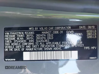 2020 Volvo XC90 Momentum with VIN YV4A221KXL1553065, listed as a IAAI auction lot 42180363 with 34,056 mi miles and . Bid and sale history available at DreamBid. Image 9.