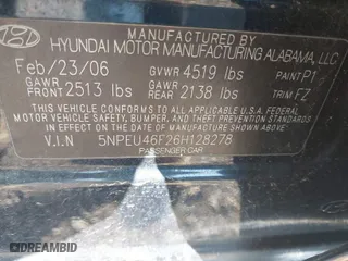 2006 Hyundai Sonata GLS with VIN 5NPEU46F26H128278, listed as a IAAI auction lot 41980337 with 181,063 mi miles. Bid and sale history available at carsss.com. Image 9.