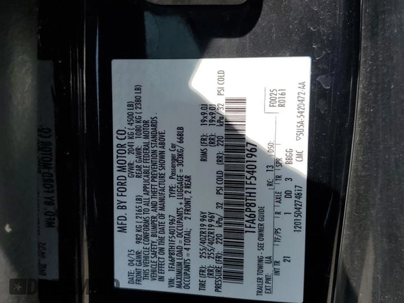 2015 Ford Mustang EcoBoost with VIN 1FA6P8TH1F5401967, listed as a Copart auction lot 59552635 with 79,886 mi miles and Salvage title. Bid and sale history available at DreamBid. Image 12.