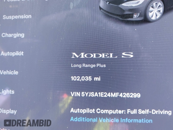 2021 Tesla Model S Long Range Plus z VIN 5YJSA1E24MF426299, wystawiony jako IAAI lot #41673498 z przebiegiem 102 035 mil mil oraz . Historia ofert i sprzedaży dostępna na DreamBid. Obrazek 15.