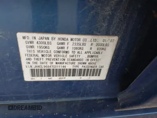 2007 Acura TSX with VIN JH4CL96847C011144, listed as a IAAI auction lot 42582684 with 263,010 mi miles and . Bid and sale history available at DreamBid. Image 9.