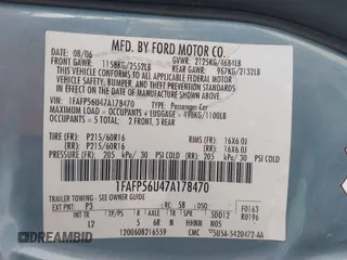 2007 Ford Taurus SEL with VIN 1FAFP56U47A178470, listed as a IAAI auction lot 42286192 with 111,553 mi miles and . Bid and sale history available at DreamBid. Image 9.