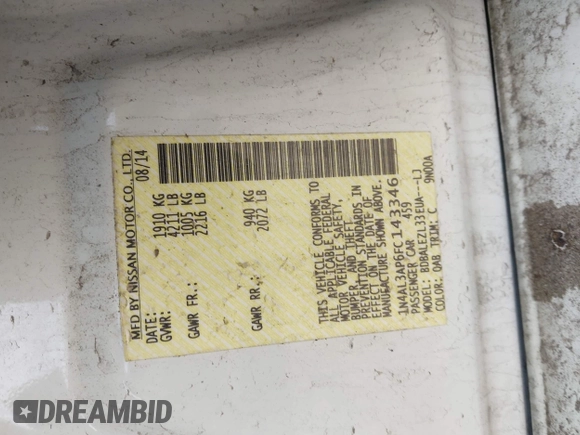 2015 Nissan Altima SL with VIN 1N4AL3AP6FC143346, listed as a IAAI auction lot 42218599 with 142,528 mi miles and . Bid and sale history available at DreamBid. Image 9.