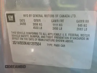 2008 Chevrolet Impala LS with VIN 2G1WB58K481297564, listed as a Copart auction lot 43193865 with Not provided miles and Salvage title. Bid and sale history available at DreamBid. Image 13.