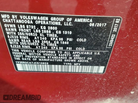 2018 Volkswagen Atlas SEL с VIN 1V2ER2CA7JC510923, выставлен на аукционе Copart как лот 64784805 с пробегом 120 392 миль миль и Чистый • Clean title. История ставок и продаж доступна на DreamBid. Изображение 13.