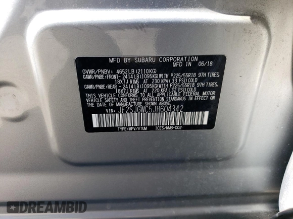 2018 Subaru Forester Touring with VIN JF2SJGWC5JH604342, listed as a Copart auction lot 45248095 with 57,417 mi miles and Salvage Title. Bid and sale history available at carsss.com. Image 12.