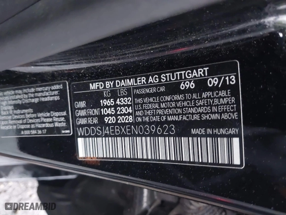 2014 Mercedes-Benz CLA-Class CLA 250 with VIN WDDSJ4EBXEN039623, listed as a IAAI auction lot 41840087 with 127,449 mi miles. Bid and sale history available at carsss.com. Image 9.
