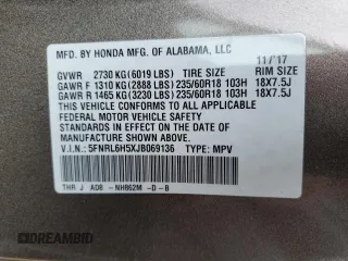 2018 Honda Odyssey EX with VIN 5FNRL6H5XJB069136, listed as a Copart auction lot 51873105 with 43,205 mi miles and Salvage title. Bid and sale history available at DreamBid. Image 13.