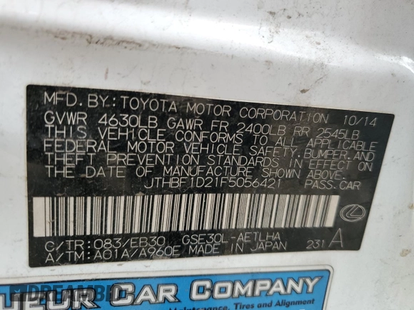 2015 Lexus IS 250 with VIN JTHBF1D21F5056421, listed as a Copart auction lot 49186445 with 135,572 mi miles and Salvage title. Bid and sale history available at DreamBid. Image 27.