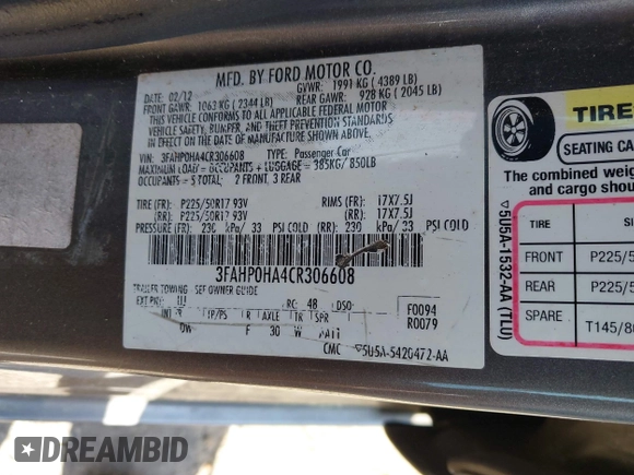 2012 Ford Fusion SE z VIN 3FAHP0HA4CR306608, wystawiony jako IAAI lot #41939924 z przebiegiem 176 689 mil mil oraz . Historia ofert i sprzedaży dostępna na DreamBid. Obrazek 9.