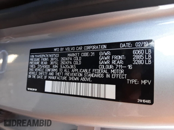 2019 Volvo XC90 Momentum with VIN YV4102PK7K1497503, listed as a Copart auction lot 66245752 with 28,181 mi miles. Bid and sale history available at carsss.com. Image 10.