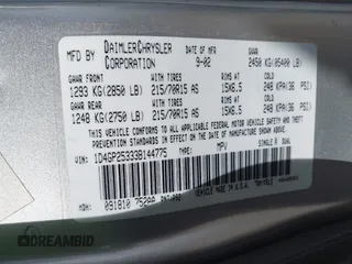 2003 Dodge Caravan SE with VIN 1D4GP25333B144775, listed as a IAAI auction lot 41999707 with 345,113 mi miles and . Bid and sale history available at carsss.com. Image 9.