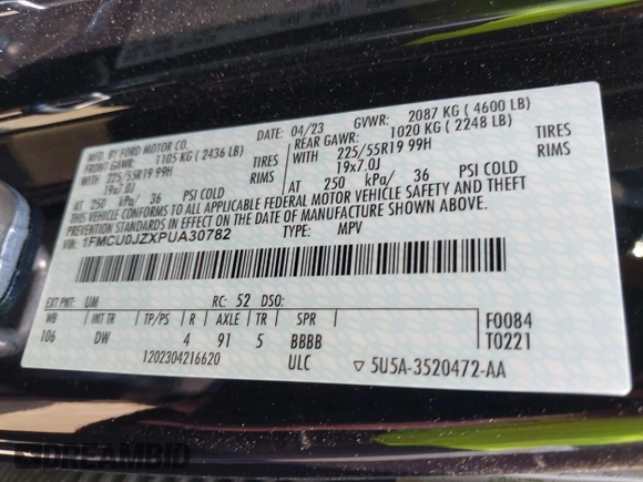 2023 Ford Escape с VIN 1FMCU0JZXPUA30782, выставлен на аукционе IAAI как лот 42275214 с пробегом 37 403 миль миль и . История ставок и продаж доступна на DreamBid. Изображение 9.