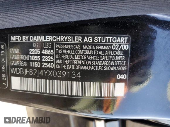 2000 Mercedes-Benz E-Class AWD with VIN WDBJF82J4YX039134, listed as a Copart auction lot 78083864 with 172,264 mi miles and Salvage Title. Bid and sale history available at carsss.com. Image 12.