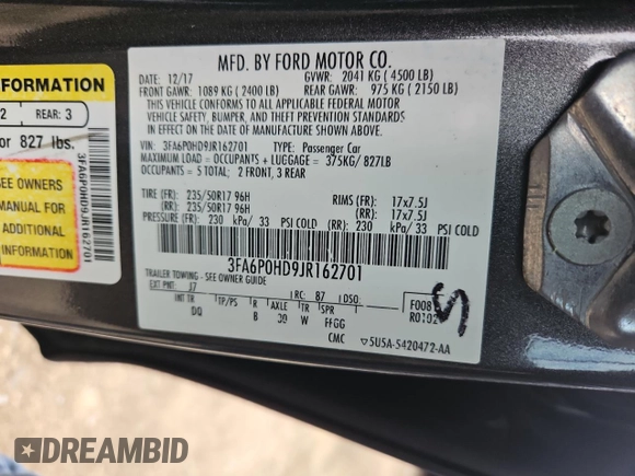 2018 Ford Fusion SE with VIN 3FA6P0HD9JR162701, listed as a Copart auction lot 86717824 with 160,219 mi miles and Clean Title. Bid and sale history available at carsss.com. Image 10.