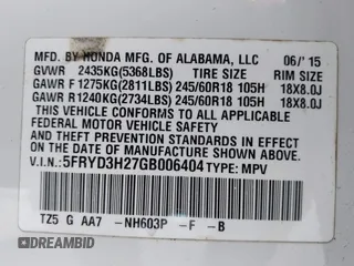 2016 Acura MDX with VIN 5FRYD3H27GB006404, listed as a IAAI auction lot 41755801 with 127,212 mi miles. Bid and sale history available at carsss.com. Image 9.