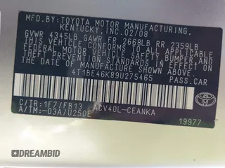 2009 Toyota Camry with VIN 4T1BE46K89U275465, listed as a IAAI auction lot 42142483 with 147,561 mi miles and . Bid and sale history available at DreamBid. Image 9.