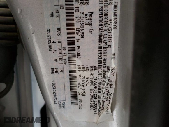 2017 Ford Focus SE with VIN 1FADP3F25HL308871, listed as a Copart auction lot 59723425 with 145,293 mi miles and Salvage title. Bid and sale history available at DreamBid. Image 12.