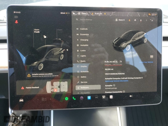 2020 Tesla Model 3 Performance z VIN 5YJ3E1EC8LF646755, wystawiony jako Copart lot #57224755 z przebiegiem 38 556 mil mil oraz Szkoda całkowita • Salvage title. Historia ofert i sprzedaży dostępna na DreamBid. Obrazek 9.