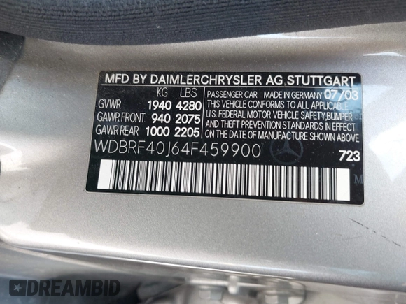 2004 Mercedes-Benz C 230 Kompressor с VIN WDBRF40J64F459900, выставлен на аукционе IAAI как лот 42500575 с пробегом 231 657 миль миль и . История ставок и продаж доступна на DreamBid. Изображение 9.