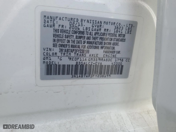 2015 Nissan Sentra SV with VIN 3N1AB7AP3FY238199, listed as a Copart auction lot 51330855 with 96,686 mi miles and Salvage Title. Bid and sale history available at carsss.com. Image 12.