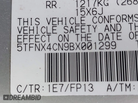 2011 Toyota Tacoma with VIN 5TFNX4CN9BX001299, listed as a IAAI auction lot 41995074 with 88,659 mi miles and . Bid and sale history available at DreamBid. Image 9.