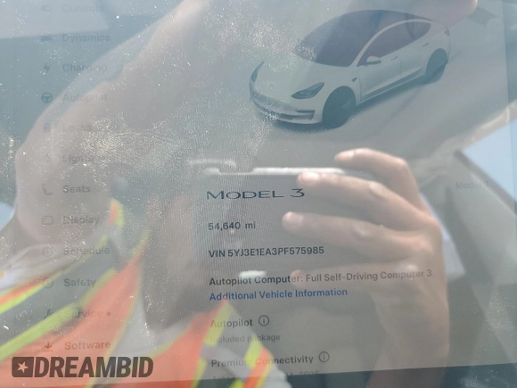 2023 Tesla Model 3 с VIN 5YJ3E1EA3PF575985, выставлен на аукционе Copart как лот 56001075 с пробегом 54 640 миль миль и Списание • Salvage title. История ставок и продаж доступна на DreamBid. Изображение 9.
