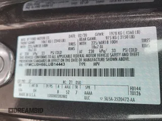 2020 Ford Escape SEL with VIN 1FMCU0H66LUB14443, listed as a IAAI auction lot 42622679 with 39,566 mi miles and . Bid and sale history available at DreamBid. Image 3.