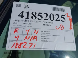 2013 Subaru Impreza 2.0i with VIN JF1GPAA64DH203764, listed as a IAAI auction lot 41852025 with 188,271 mi miles and . Bid and sale history available at DreamBid. Image 12.