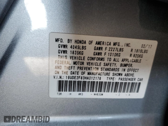 2017 Acura ILX w/Premium/A-SPEC Pkg with VIN 19UDE2F83HA012176, listed as a Copart auction lot 77253674 with 82,920 mi miles and Salvage Title. Bid and sale history available at carsss.com. Image 15.