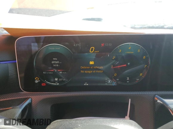 2019 Mercedes-Benz A 220 with VIN WDD3G4FBXKW009707, listed as a Copart auction lot 50912955 with 69,569 mi miles and Salvage Title. Bid and sale history available at DreamBid. Image 9.