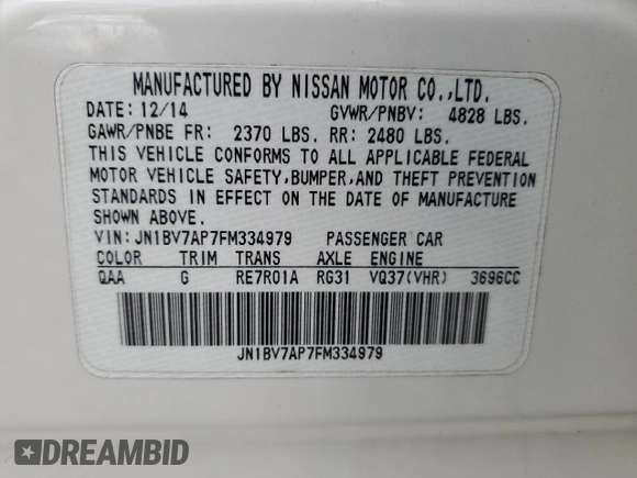2015 Infiniti Q50 Premium with VIN JN1BV7AP7FM334979, listed as a Copart auction lot 48894565 with 150,217 mi miles and Salvage Title. Bid and sale history available at carsss.com. Image 12.