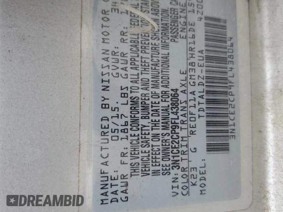 2015 Nissan Note SV with VIN 3N1CE2CP9FL438064, listed as a Copart auction lot 51917065 with 96,591 mi miles and Salvage Title. Bid and sale history available at DreamBid. Image 12.
