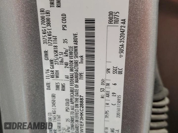 2017 Ford F-150 XL with VIN 1FTEW1EF3HKC28887, listed as a Copart auction lot 47955715 with 199,054 mi miles and Salvage Title. Bid and sale history available at carsss.com. Image 12.