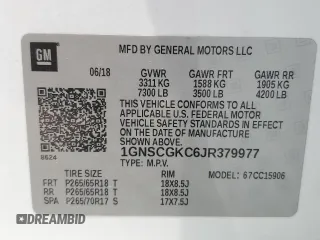 2018 Chevrolet Suburban LS z VIN 1GNSCGKC6JR379977, wystawiony jako Copart lot #54351685 z przebiegiem 138 574 mil mil oraz Szkoda całkowita • Salvage title. Historia ofert i sprzedaży dostępna na DreamBid. Obrazek 13.