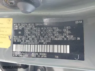 2004 Toyota Highlander with VIN JTEEP21AX40043007, listed as a IAAI auction lot 41675720 with 212,330 mi miles. Bid and sale history available at carsss.com. Image 9.