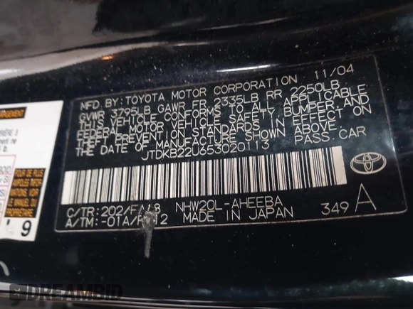 2005 Toyota Prius with VIN JTDKB22U653020113, listed as a IAAI auction lot 41839712 with 195,285 mi miles. Bid and sale history available at carsss.com. Image 9.