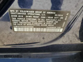 2014 Volkswagen Passat S с VIN 1VWAT7A31EC089965, выставлен на аукционе Copart как лот 58954655 с пробегом 134 695 миль миль и Списание • Salvage title. История ставок и продаж доступна на DreamBid. Изображение 13.