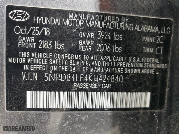 2019 Hyundai Elantra SEL with VIN 5NPD84LF4KH424840, listed as a Copart auction lot 89159935 with 60,691 mi miles and Salvage Title. Bid and sale history available at carsss.com. Image 13.