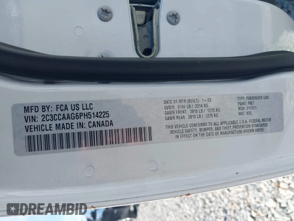 2023 Chrysler 300 Touring with VIN 2C3CCAAG6PH514225, listed as a IAAI auction lot 41859020 with Not Provided miles and . Bid and sale history available at DreamBid. Image 9.