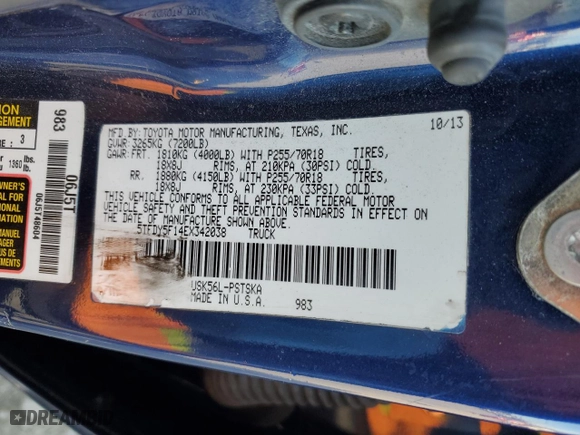 2014 Toyota Tundra 4WD Truck SR5 with VIN 5TFDY5F14EX342038, listed as a Copart auction lot 47176875 with 140,619 mi miles and Salvage Title. Bid and sale history available at carsss.com. Image 13.