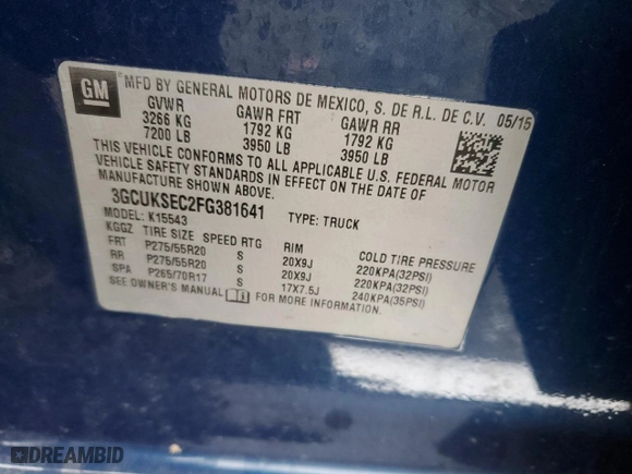 2015 Chevrolet Silverado 1500 LTZ with VIN 3GCUKSEC2FG381641, listed as a Copart auction lot 88495915 with 190,006 mi miles and Salvage Title. Bid and sale history available at carsss.com. Image 12.