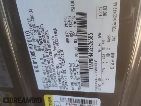 2016 Ford Mustang EcoBoost with VIN 1FA6P8TH4G5326585, listed as a Copart auction lot 53054465 with 81,623 mi miles and Salvage Title. Bid and sale history available at carsss.com. Image 12.